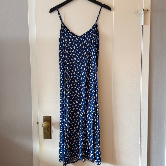 Reformation Blue Polka Dot Slip Dress with Slit - Picture 5 of 5